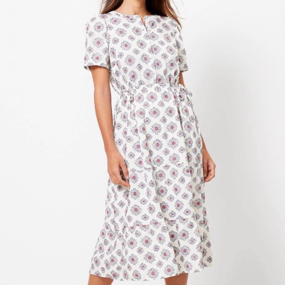 Loft Side Tie Medallion Block Midi Dress Size 6 New